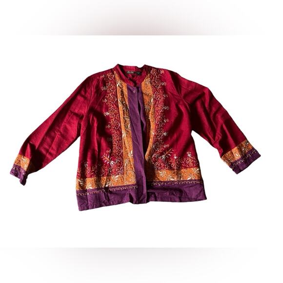 ELCC Womens/Teen Button Down 100% Silk Shirt Vibrant Floral Plus Size 1X Fair - Picture 2 of 7